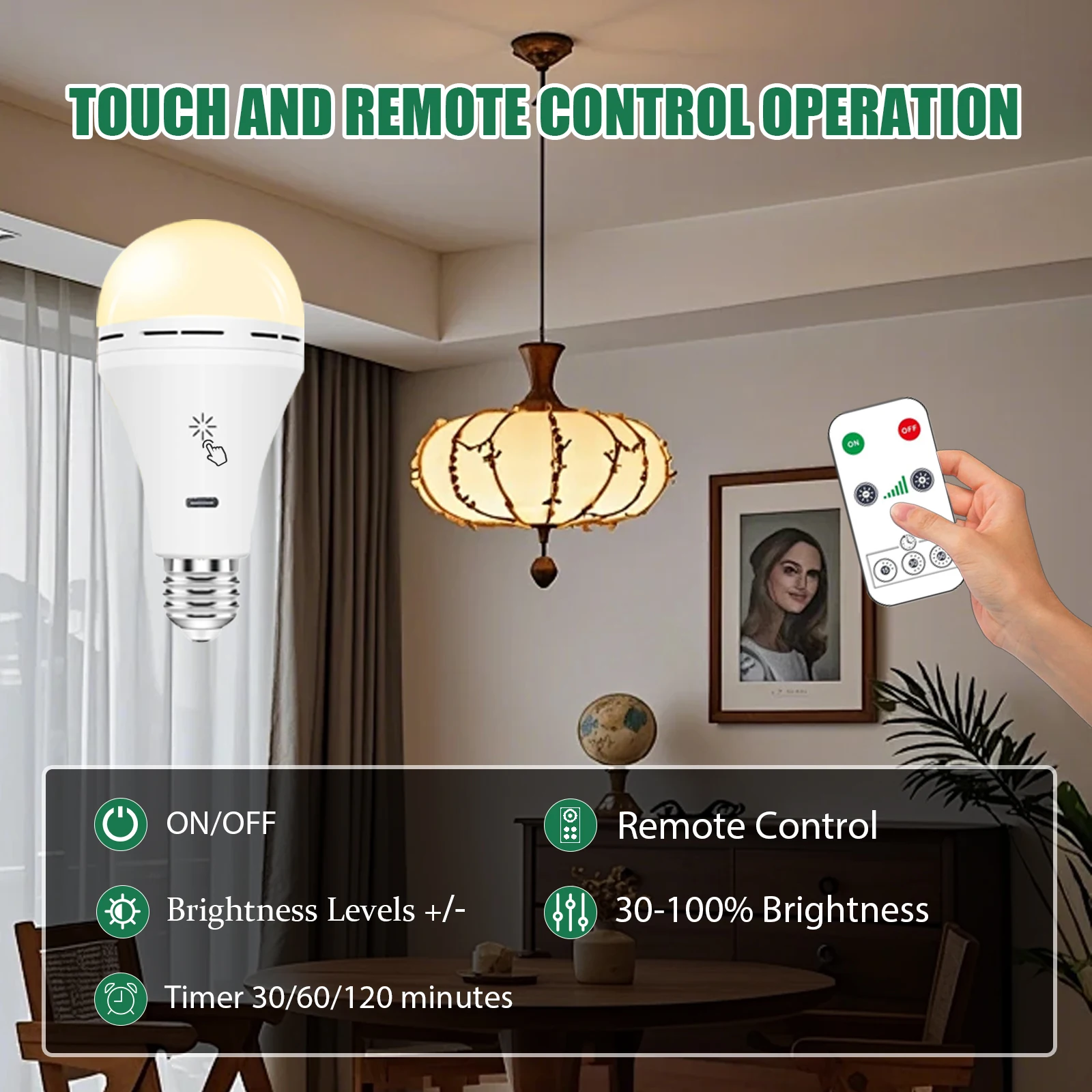 Ampoule Rechargeable USB Avec Télécommande, LED 7W Éclairage de Secours