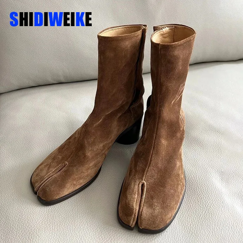 

SDWK Brand Design Tabi Boots Split Toe Chunky High Heel Women Boots Leather Zapatos Mujer Fashion Autumn Women Shoes Botas Mujer