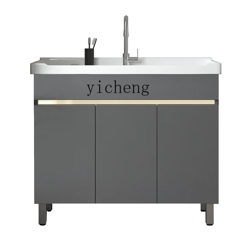 

Tqh304 Stainless Steel Bathroom Cabinet Sink Ceramic with Washboard Integrated Assembled Cabinet
