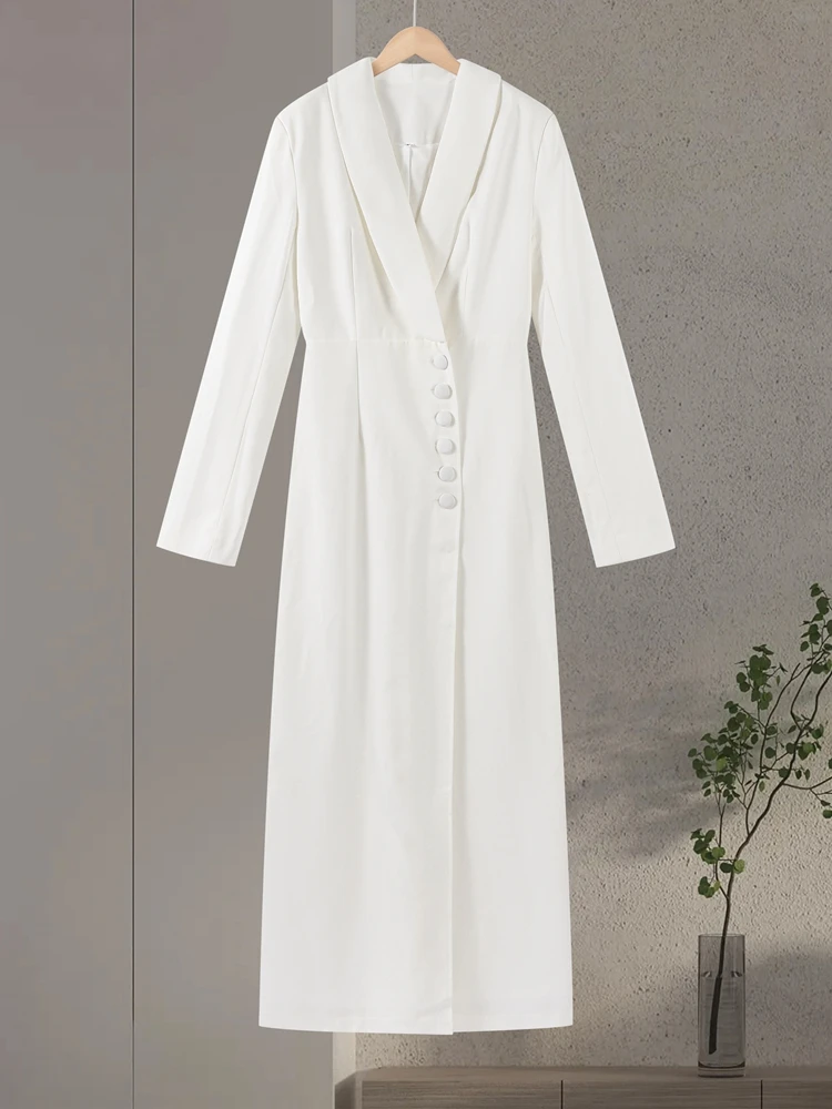 Lange Abendkleider für Damen, V-Ausschnitt, hoher Schlitz, diagonale Knopfleiste, Knopfkleid, Herbst 2022, Bürodame, volle Ärmel, figurbetont, Vestido – Detail 3