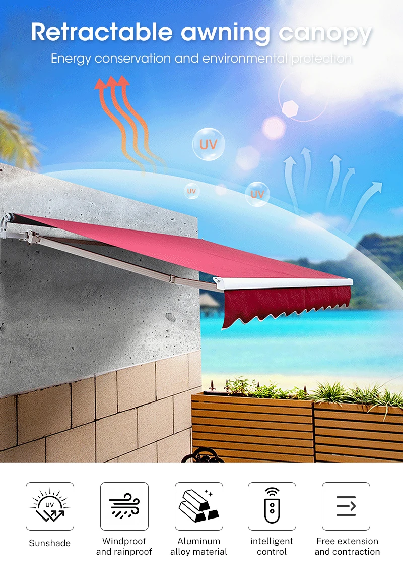 Garden Roof Fully Automatic Retractable Electric Awning Electric Waterproof Outdoor Patio Awning Remote Control