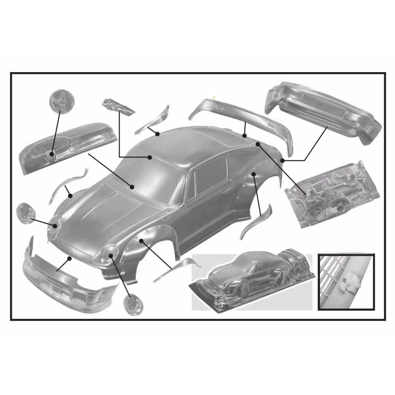 1/10 Porsch RWB 993 Body Shell,Widen RC Drift Body,Include Tail Wings /Light Buckles and Color Stickers Decals 3