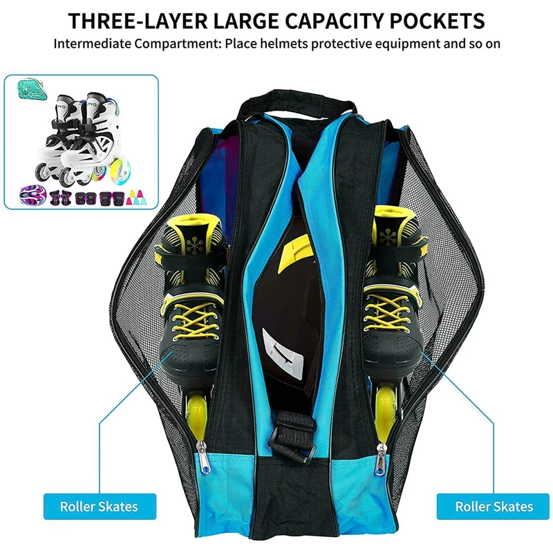 Roller Skates Bag Portable Large Capacity Breathable Kids Inline Skates Storage