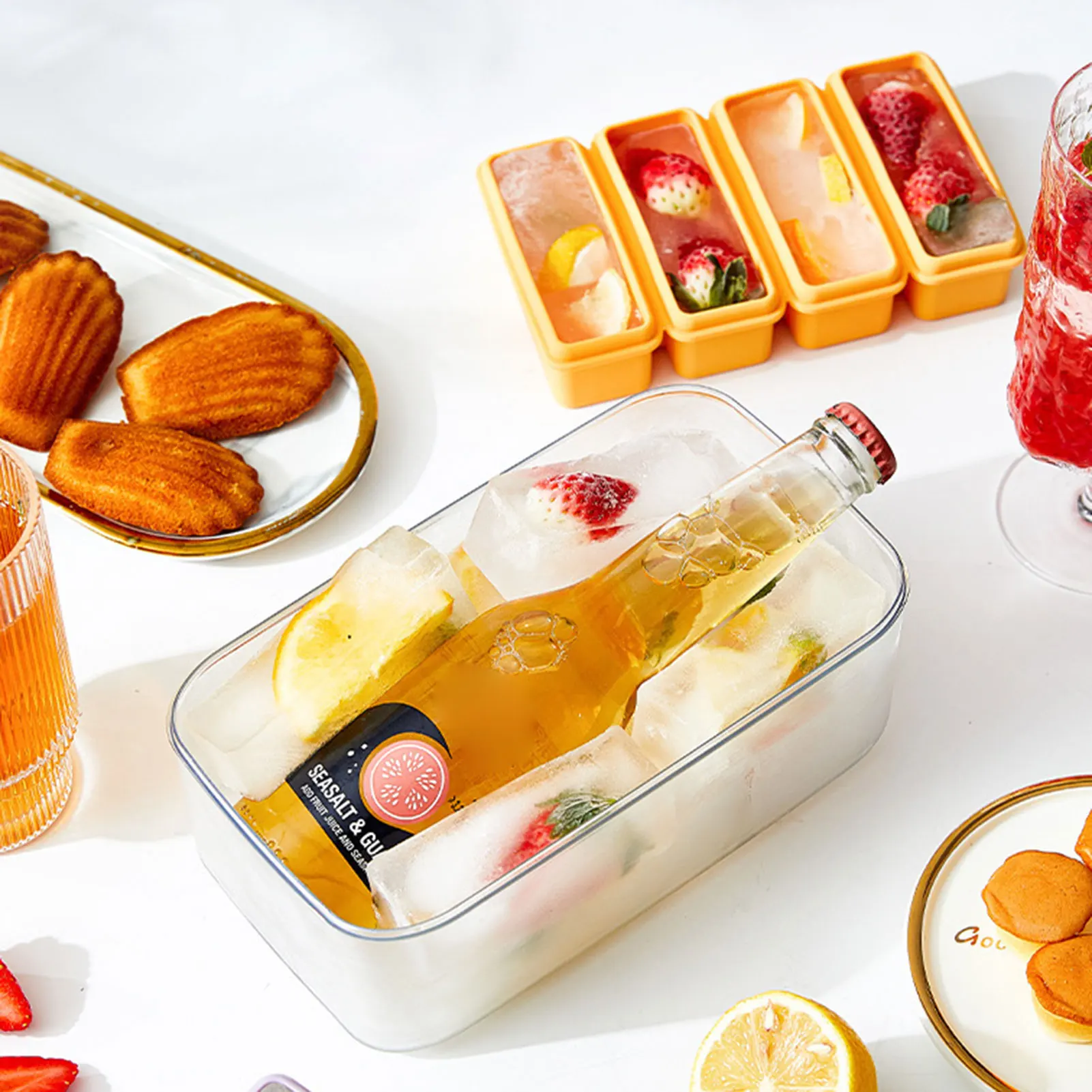 4 cells silicone ice cubes trays with lid Diy homemade popsicle mould food freezing container for cocktail freezer kitchen tools ice mold ice cream molds