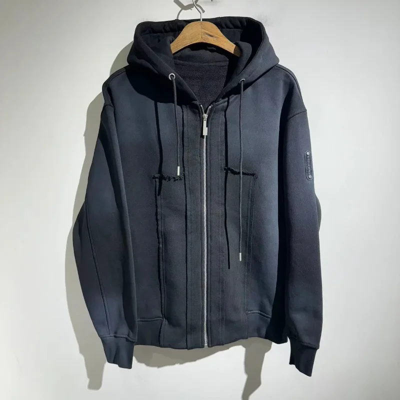 

2023ss Gradual Wash Water Logo Casual Oversized Hoodie Vintage Hooded Sweatshirts Men's Clothing Streetwear Zipper Hoodies