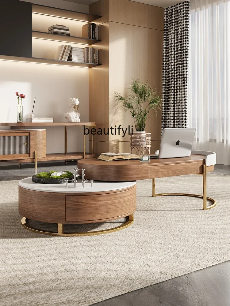 

Nordic Light Luxury Coffee Table Living Room Home TV Cabinet Unit Modern Simple Small Apartment Stone Plate Storage round