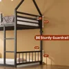 Bunk Beds Twin Over Twin, House Bunk Bed Frame with Ladder and Guardrail, House Shaped with Metal Slats Bunk Beds for Kids 3