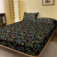 1 Cartoon Fun Printed Matte Fitted Sheet, Bedroom Printed Bed Cover, Bedding (Excluding Pillowcases) 2