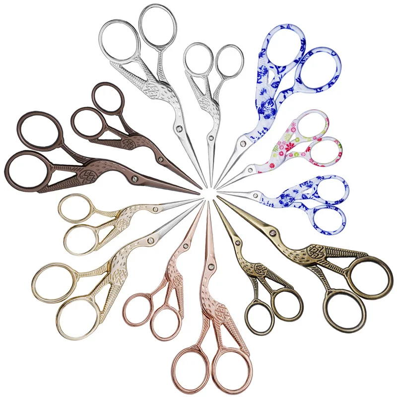 Color Printing Stainless Steel Antique Scissors for Sewing Exquisite Vintage Stork Scissors DIY Sewing Tools Needlework sewing scissors