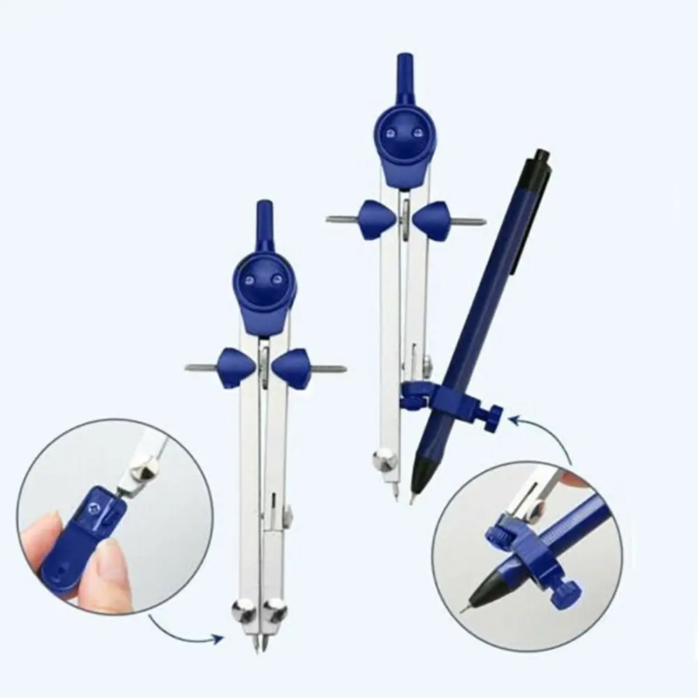 7개/팩 투명 커버 드로잉 컴퍼스 키트 측정자 플라스틱 드로잉 도구 세트 기계식 연필 스테인리스 스틸