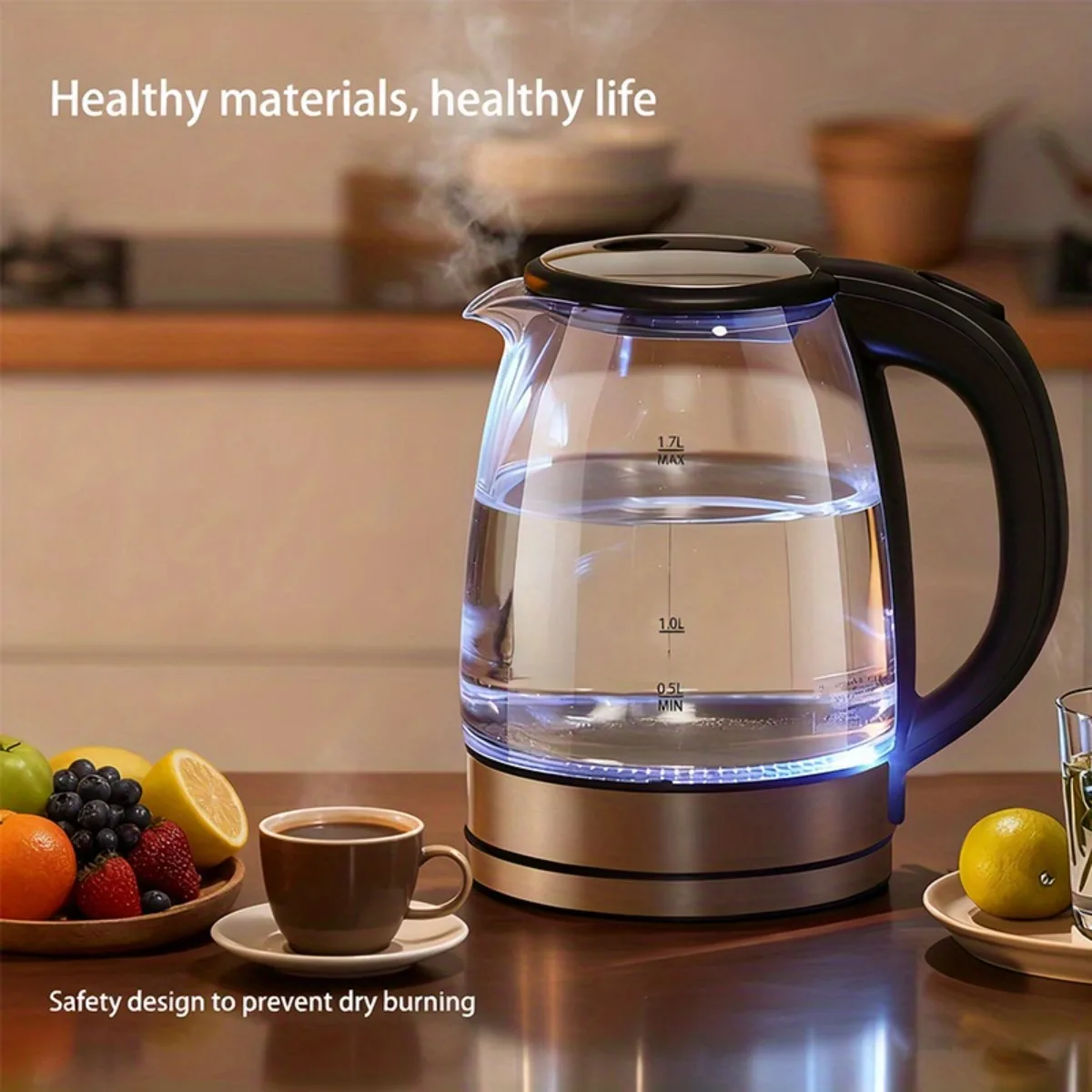 2L Glass Electric Kettle (67.6oz) – 1000W Fast Boiling with Anti-Dry Burn Tech for Kitchen & Dining 1