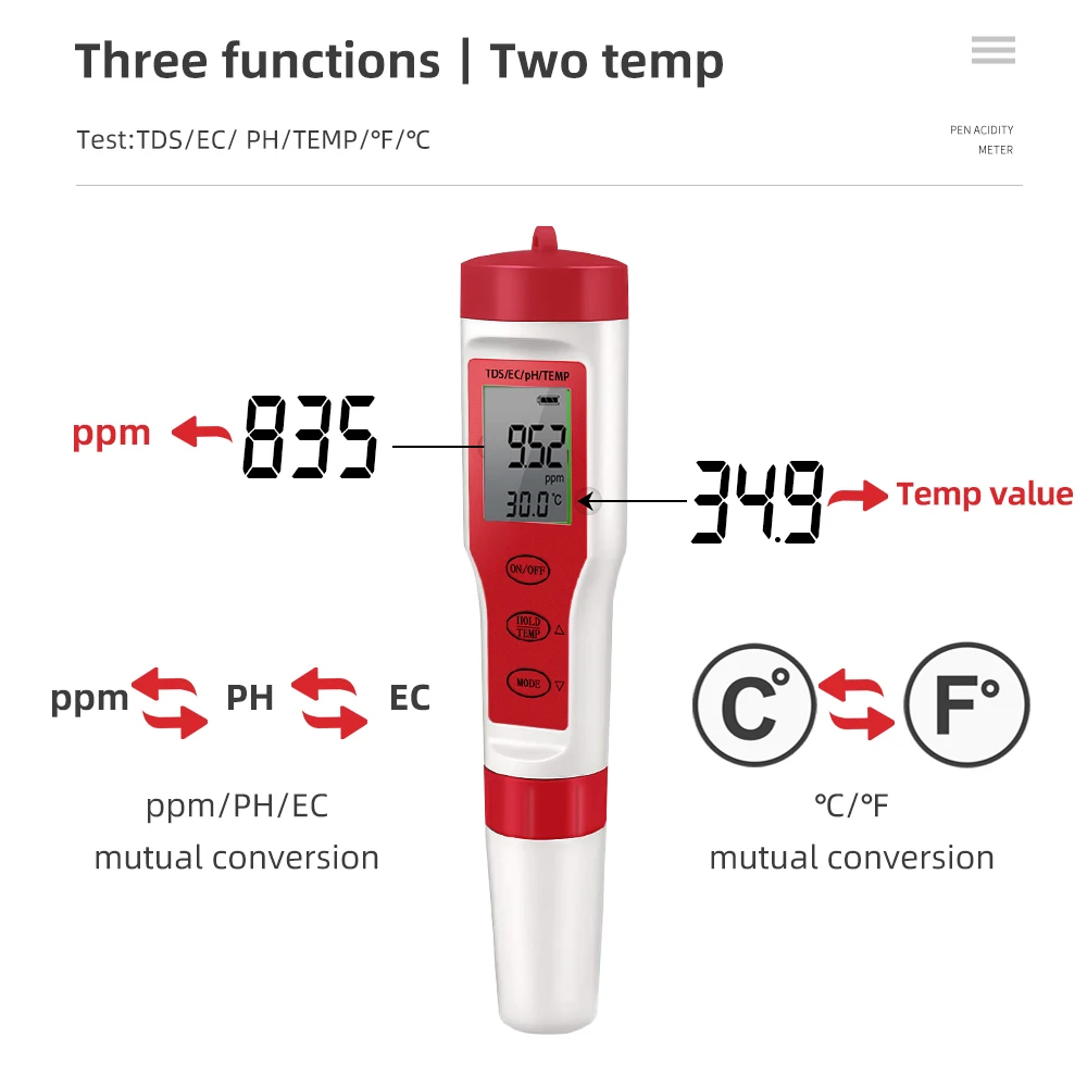 4 in 1 PH Meter PH/TDS/EC/Temperature Meter Digital Water Quality Monitor Tester for Pools Drinking Water Aquariums 3