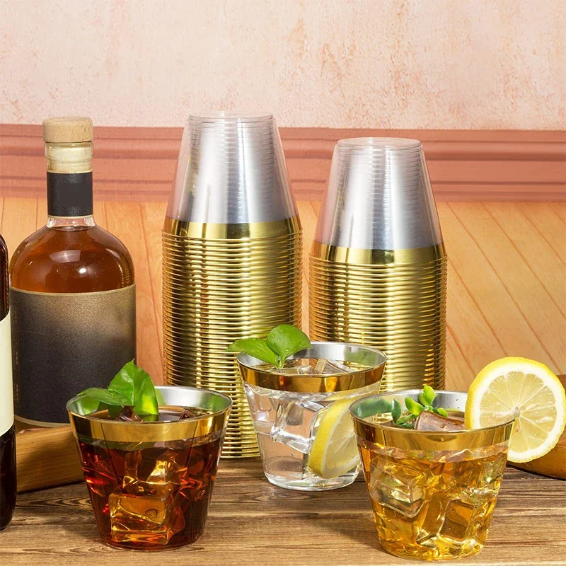 Disposable Cup Plastic Champagne Flutes Gold Silver Clear Plastic Bubble Tea Cup Weddings Party Christmas Supplies