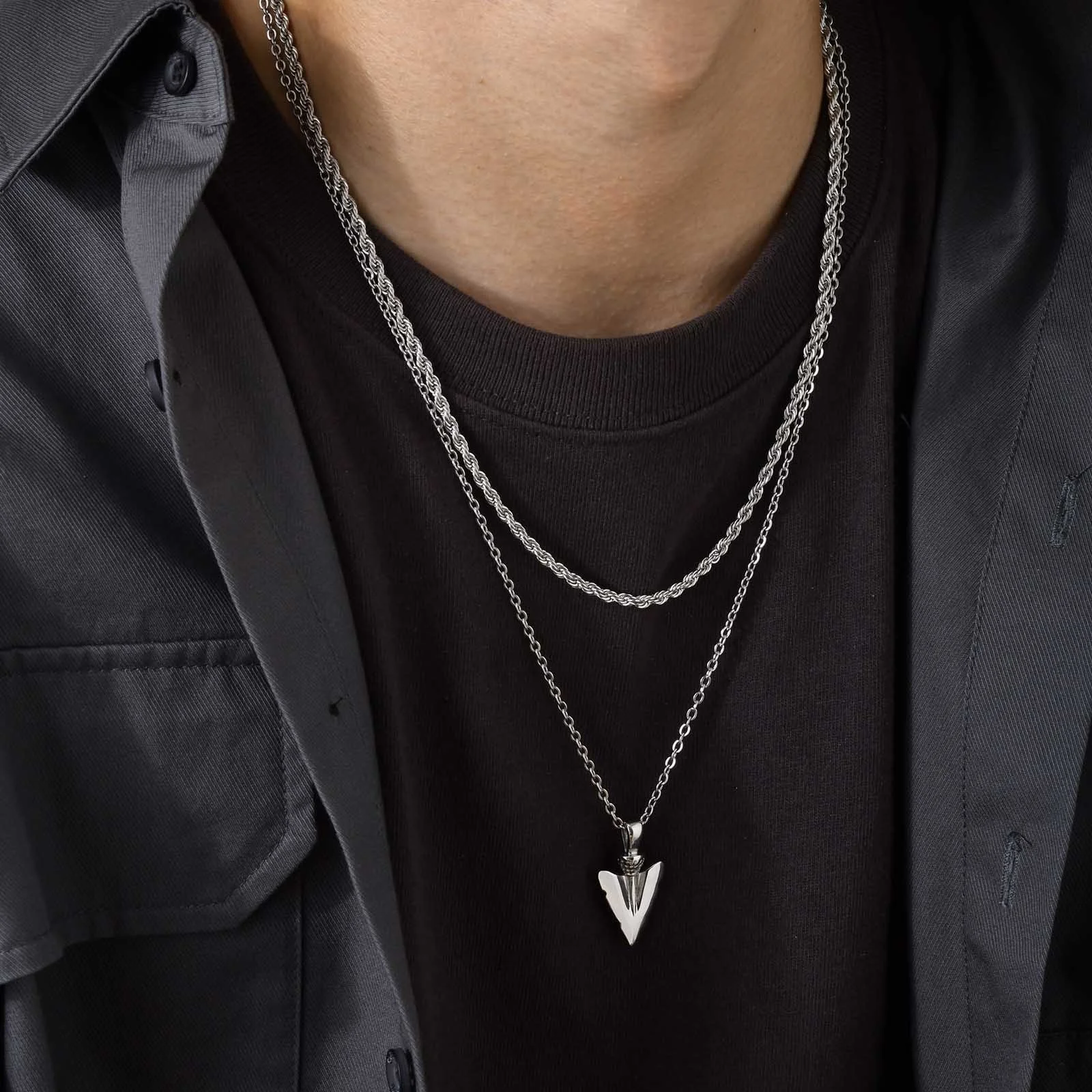 Vnox Layering Necklaces for Men, Stainless Steel Ethnic Arrow Pendant
