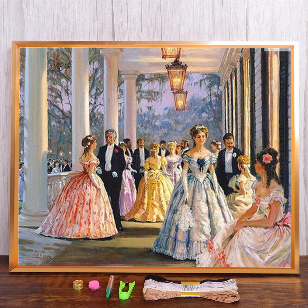 Description Picture 4 of itemEuropean Dance Printed Fabric Cross-Stitch DIY Embroidery Full Kit Sewing Needlework Handmade Handiwork Room Decor Sales Stamped