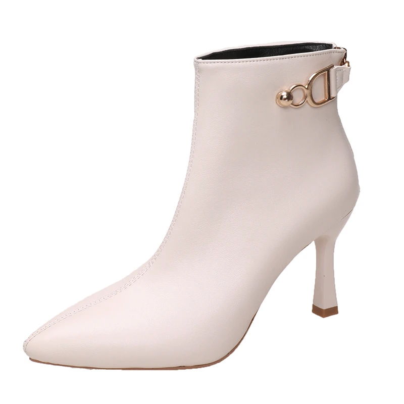 2024 Autumn Stiletto Thin High Heels Woman Pointed Toe Pu Leather Zipper Sexy Ankle Boots_voghion.com