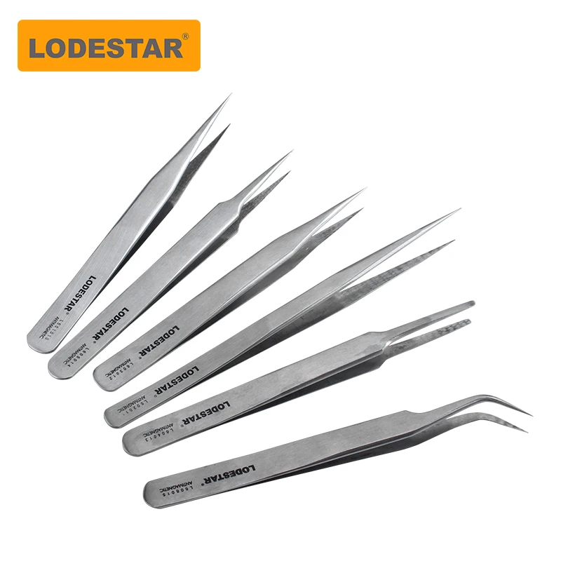 LODESTAR 정전기 방지 스테인리스 스틸 핀셋, 아이폰 유지 보수, 산업용 정밀 곡선 스트레이트 핀셋