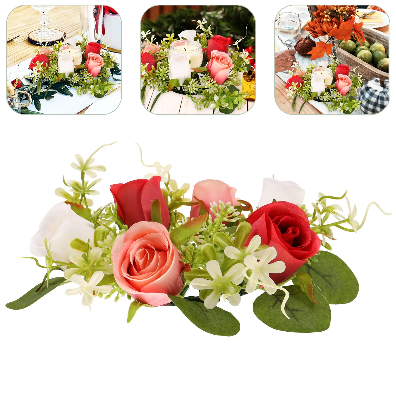 

Artificial Leaf Ring Dinner Table Flower Candles Wreath Wedding Party Table Decoration