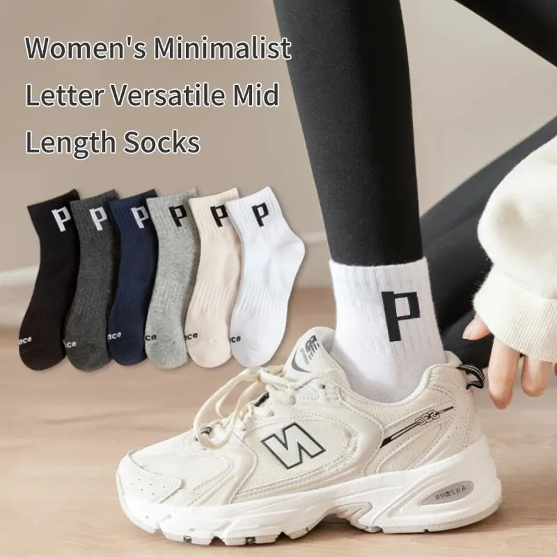 6 Pair Women's and Men's Unisex Spring/Summer Four Seasons Letter P Simple Fashion Trend Sports Comfortable Socks 3