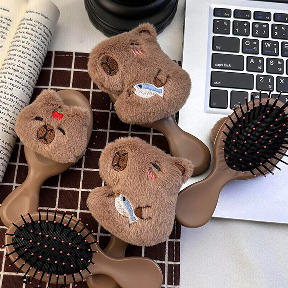 1pcs Mini Cute Cartoon Apple Capybara Plush Air Cushion Hairbrush Hug Fish Capybara Plush Scalp Massage Comb 2