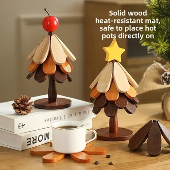 Explosions Insulation Mat Solid Wood Dining Table Top Anti-scalding Household A Tree Coaster Bamboo Ornaments Christmas Tree 1