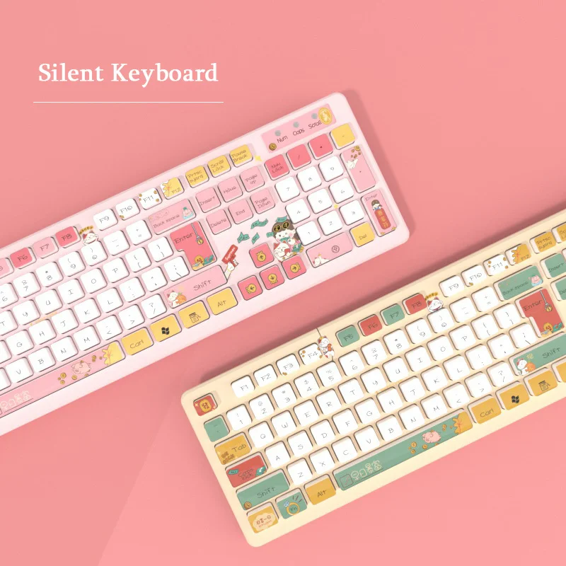 

Kawaii Gaming Wireless Keyboard Gamer Girl Pink Keypad Cute Cartoon Silent Wired Keyboard For Laptop PC Computer Desktop Gift