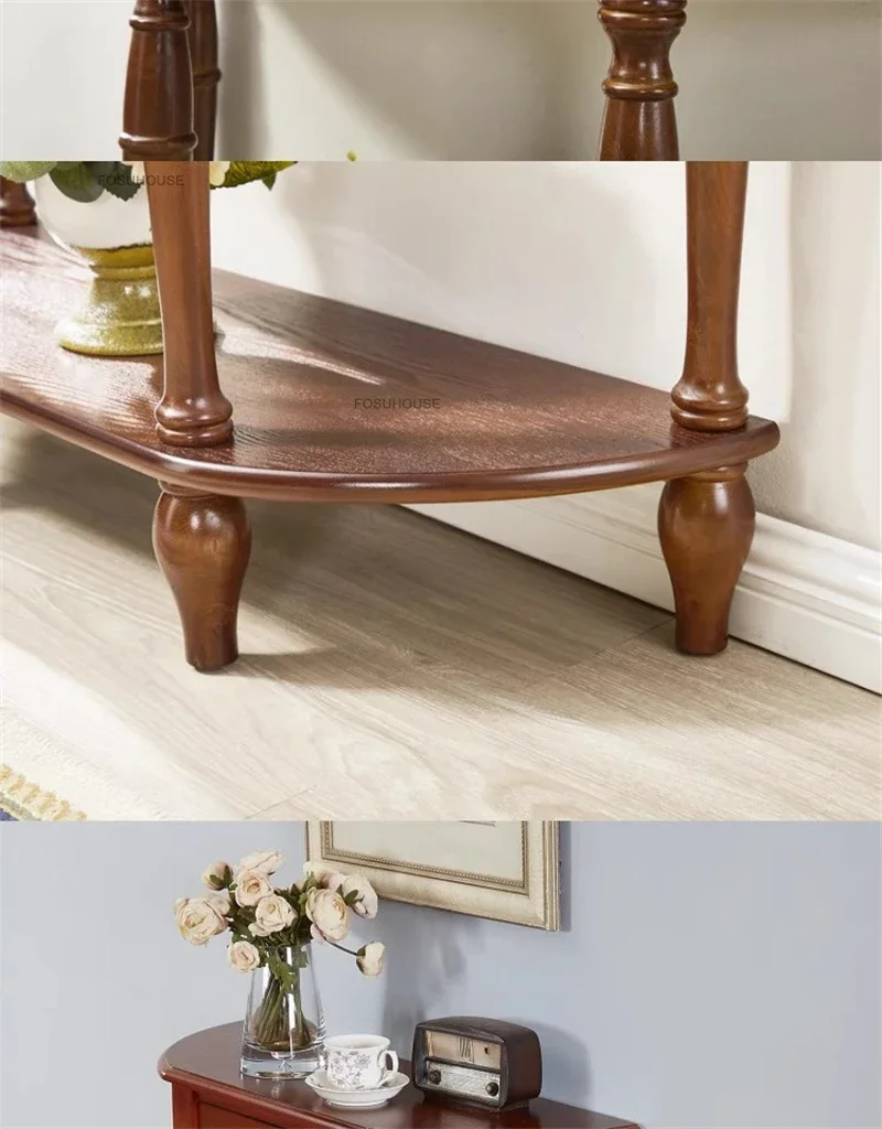 European Retro Console Tables for Living Room Hotel Corridor Table Entrance Furniture Simple Designer Solid Wood Entryways Table