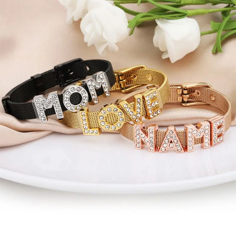

HIYONG Stainless Steel Custom 26 Letter Combination Bracelet DIY Mesh Watch Strap Adjustable Bracelet