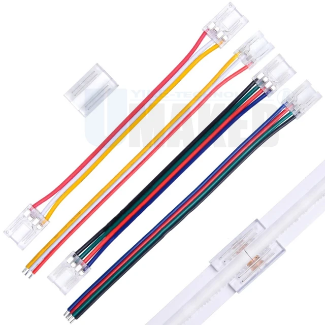 Fil d'extension de connecteur de bande LED, 2 broches, 4 broches, 5 broches,  câble 8mm, 10mm, 12mm, 22AWG, 15cm, connecteurs de bande LED pour bandes LED  RGB RGBW, 5 pièces, 100 pièces - AliExpress