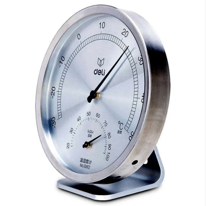 

Deli 8812 Stainless Machanical Thermo-Hygrometer Mechanical induction element no need battery Temperature and humidity meter