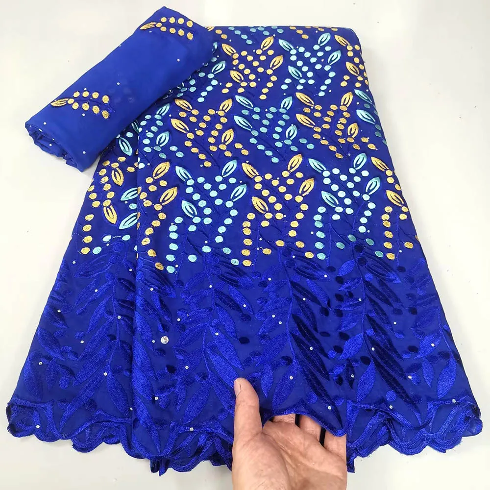 

5 +2 Yard Swiss Voile Lace Fabric Latest Heavy Beaded Embroidery African Cotton Popular Dubai Style For Party Cloth Material