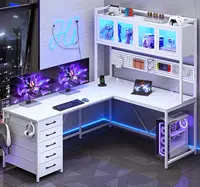 L Shaped Gaming Desk with Drawers, L Shaped Computer Desk with Hutch and Storage Shelves, Gaming Desk with Pegboard, 1
