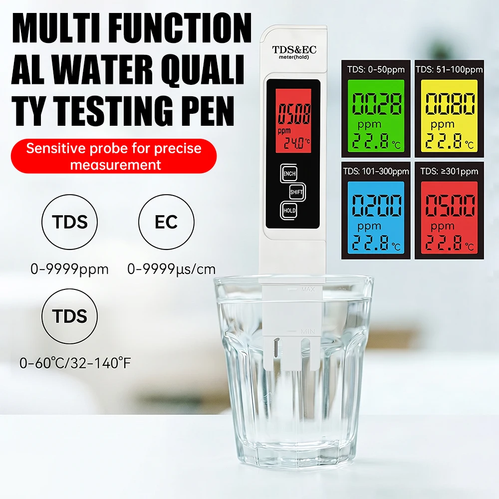 3-in-1 휴대용 수질 테스터 LCD 디지털 디스플레이 EC TDS 온도 펜 4..