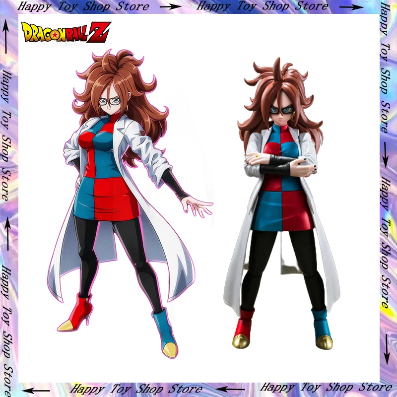 

15cm Bandai Anime Dragon Ball Shfigures Android #21 Warrior Dlc White Clothes Shf Original Action Figure Models Can Be Collected