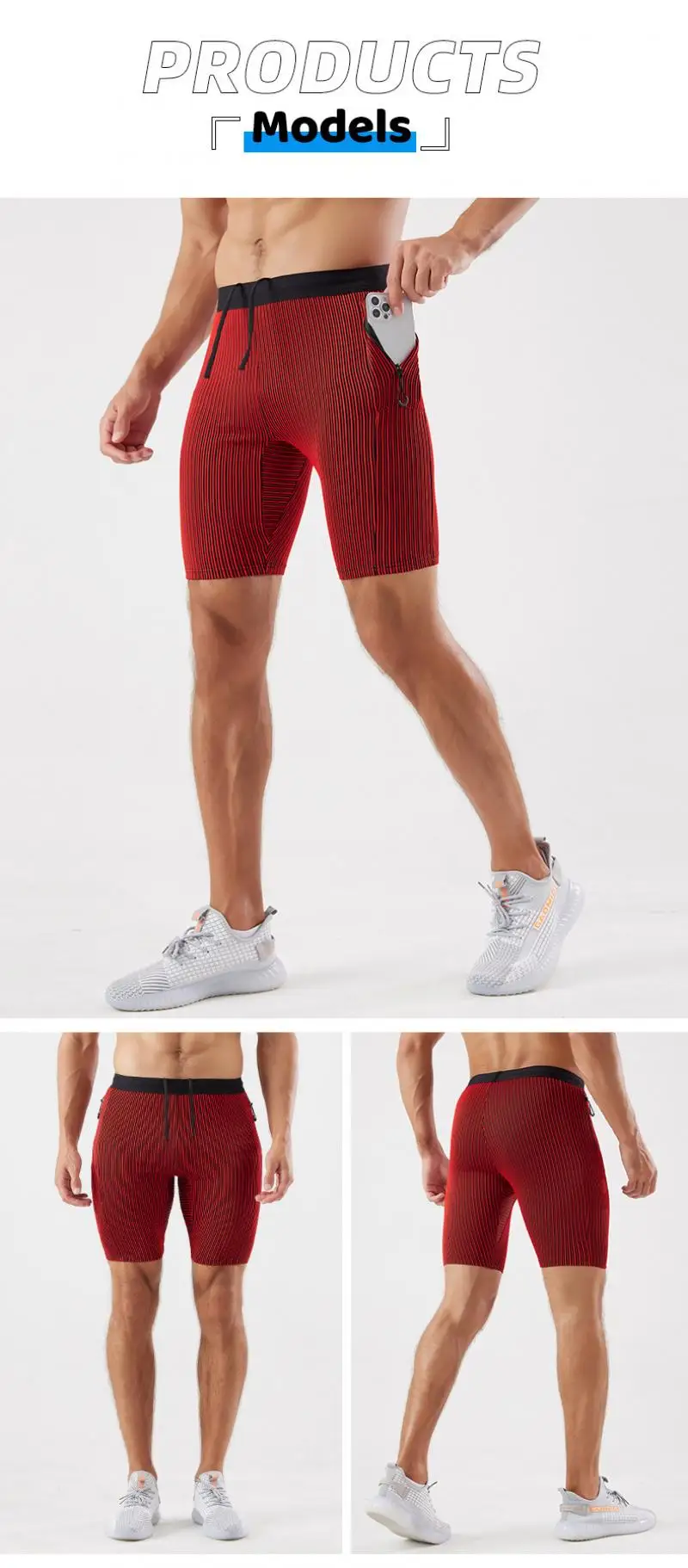 Men Quick Dry Compression Marathon Running Shorts with Zipper Pockets Gym Workout Basketball Training Shorts Built-in Mesh Liner