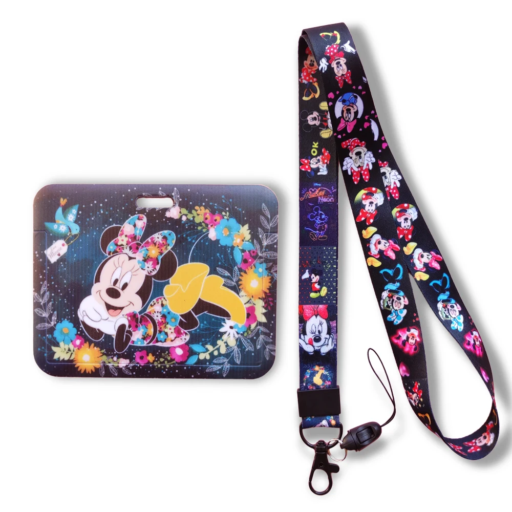 Lanyard Portabadge Mickey E Minnie - Cordino Con Portatesserini E Portamonete