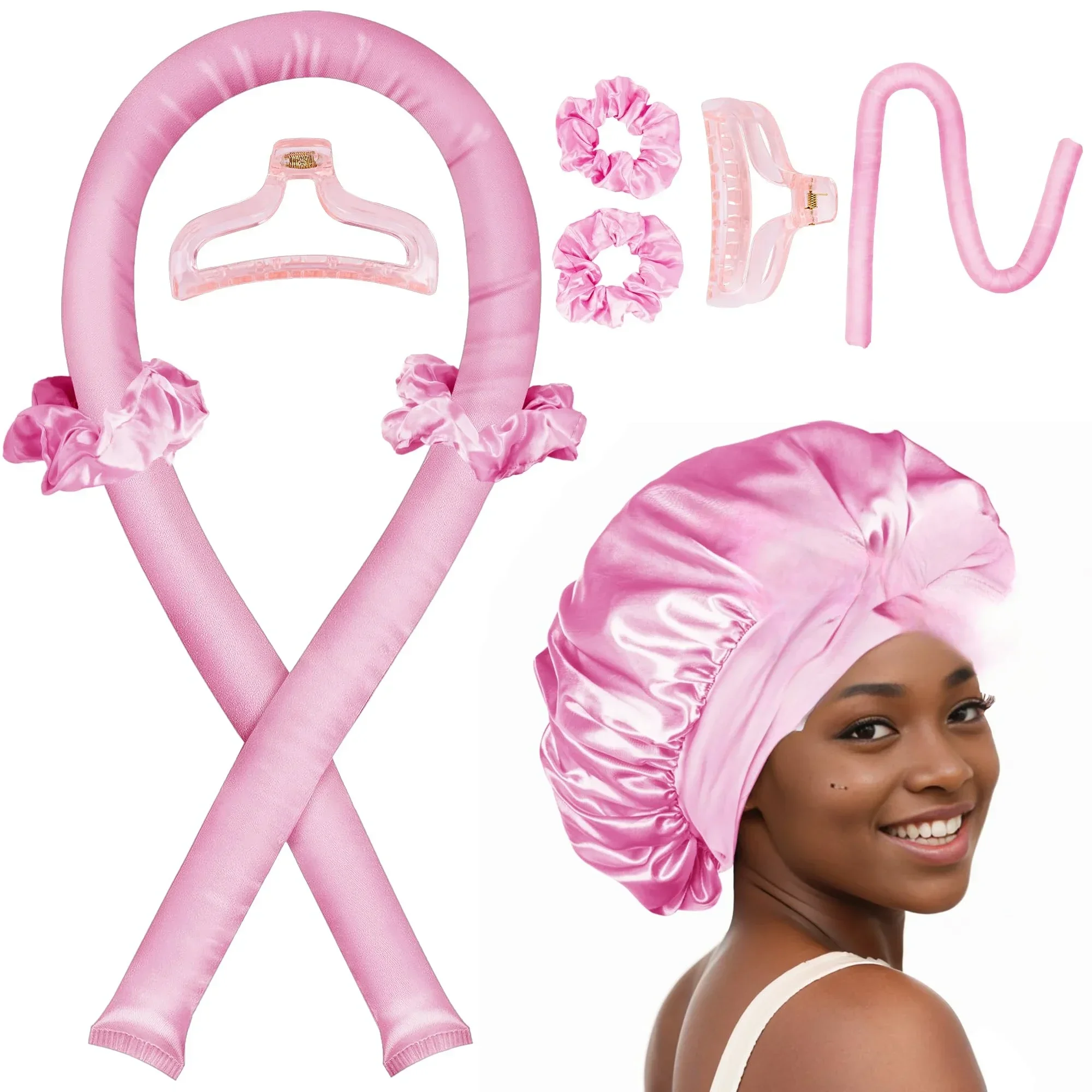 Heatless Curling Rod Set Satin Nightcap for Women No Heat Hair Rollers Sleeping Soft Headband Styling Tool Lazy Curls
