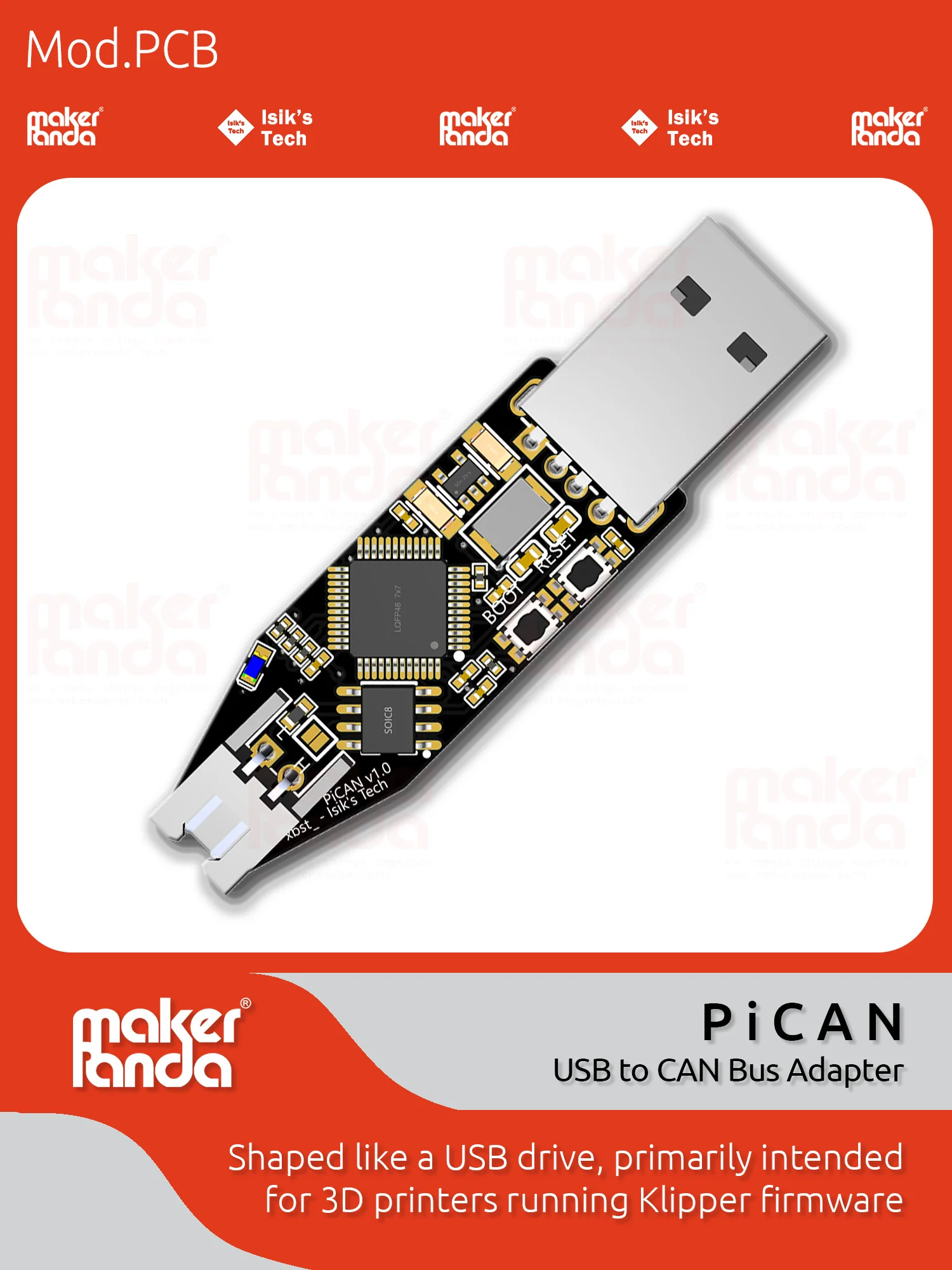 Адаптер PiCAN USB to CAN Bus для платы Klipper U2C для 3D-принтера, разработанный XBST Разработанный Isik's Tech Sell от Makerpanda