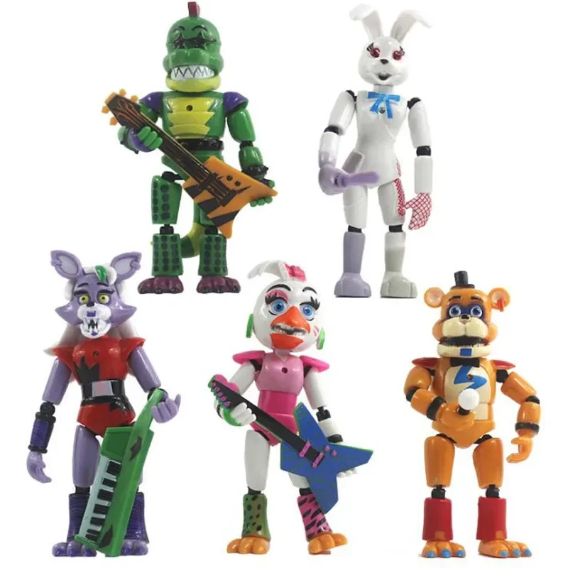 

Фигурки FNAF, 5 шт./комплект, серия «безопасность нарушения», Бонни, медведь, экшн-Фигурка «пять ночей», светящийся съемный шарнир, модель Freddy из ПВХ