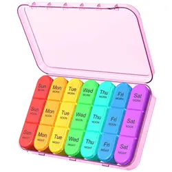 Weekly Pill Organizer with 3 Daily Compartments for Vitamins and Medication Storage (Pink)