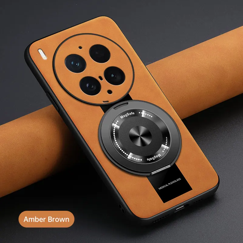 High-End Plain Leather Magnetic 360 Stand Anti-Fall Phone Case - Skin-Friendly
