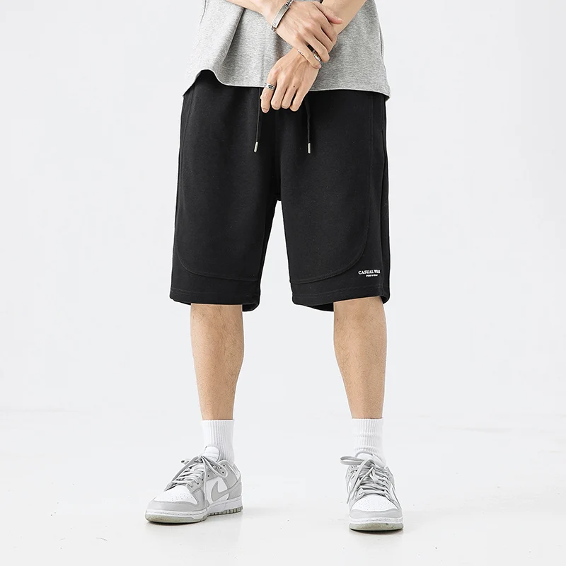 Fashion Spliced Lace Up Printed High Waist Knee Shorts Men's Clothing 2024 Summer New Loose Elastic Solid Color Casual Shorts