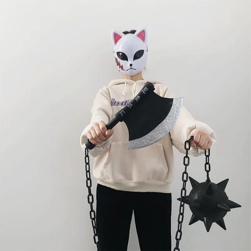 1:1 Himejima Gyomei Swords Meteor Hammer Demon Slayer Sword Broad Axe Knife Cosplay Weapon Props Props Safety PU Tanjirou Swords 2
