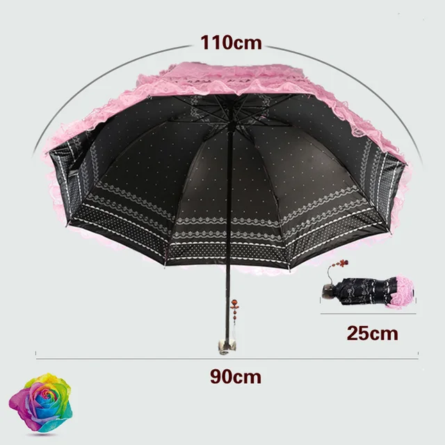 Napvédő Csipke Parasol Girl Woman Sunssicre Koreai Három Összecsukható Uv Hercegnő Szélálló Esernyő Paraguas Dekoráció - Image 3