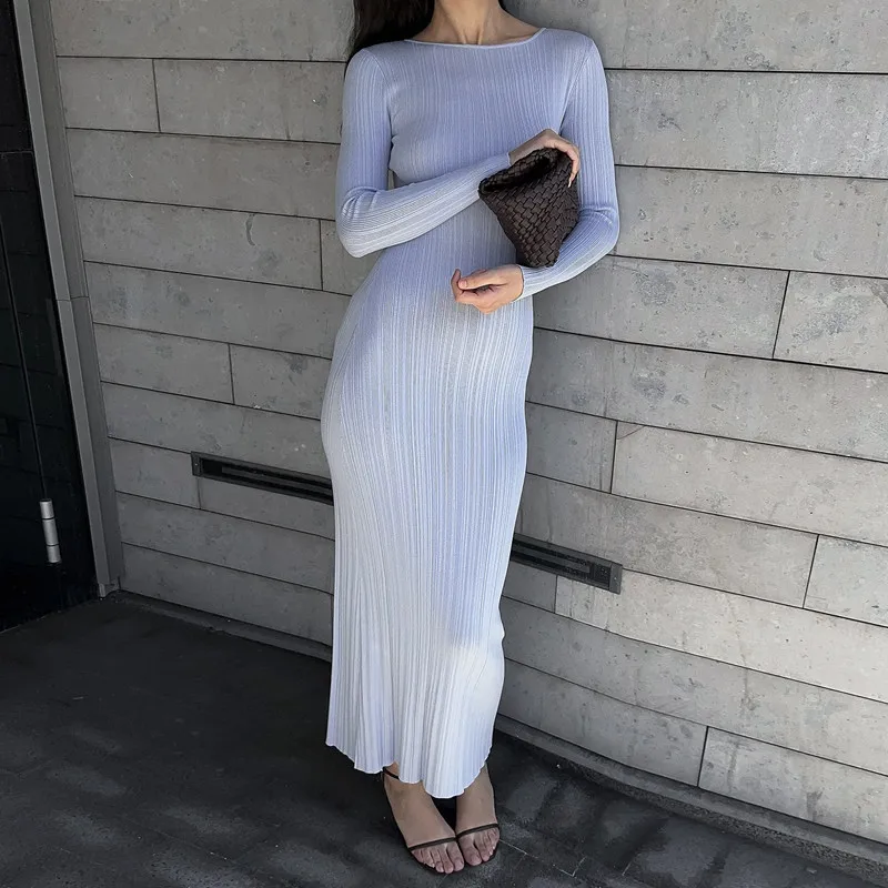 Fashion Autumn Slim Maxi Dress For Women High Waist Patchwork Ribbed Elegant Party Dress Ladies Solid Long Dress Clothes