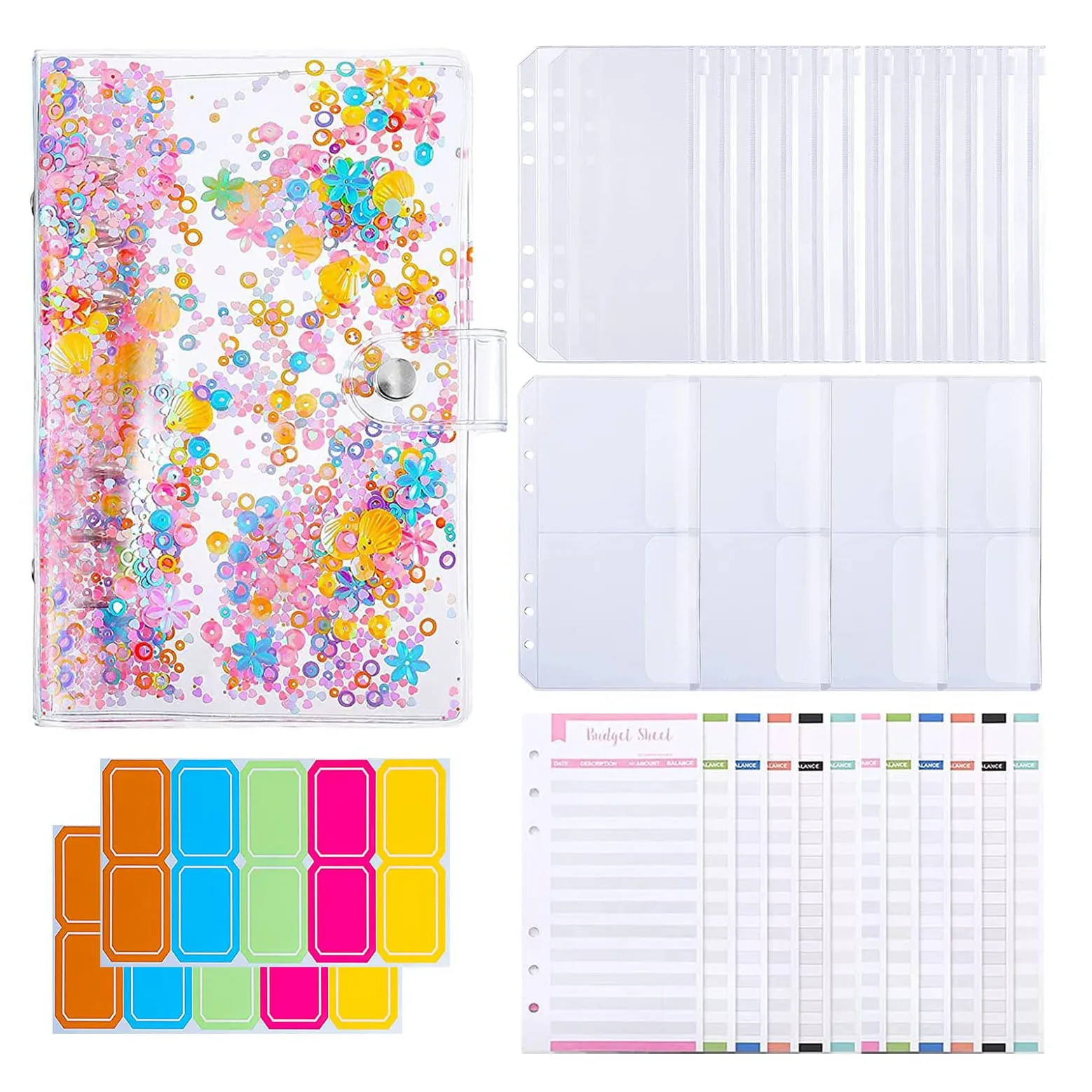 A6 Budget Binder Notebook Planner Organizer with Cash Envelopes Pockets Budget Sheets and Label Stickers for Money Saving Diary a6 budget binder money saving cash envelope planner with 8 binder zipper pockets 12 expense budget sheets and 2 label stickers