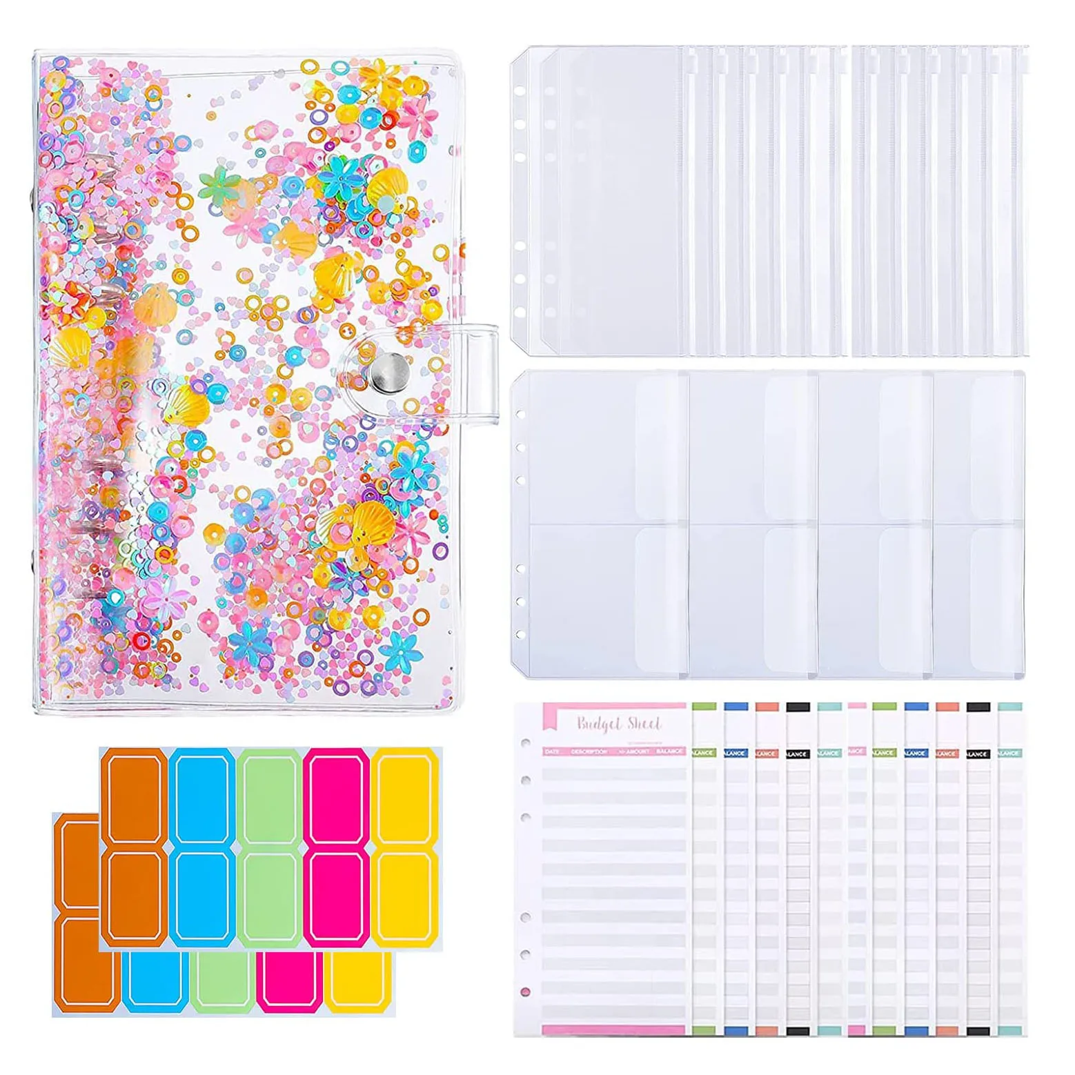 A6 Budget Binder Notebook Planner Organizer with Cash Envelopes Pockets Budget Sheets and Label Stickers for Money Saving Diary 26 pieces a6 binder pvc notebook cover budget envelopes planner organizer with binder zipper pockets budget sheets