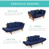 Outdoor Convertible Acacia Wood Futon Sofa Furniture for Patio, Balcony, Poolside, Backyard w/Pullout Tray,Removable Weather 3