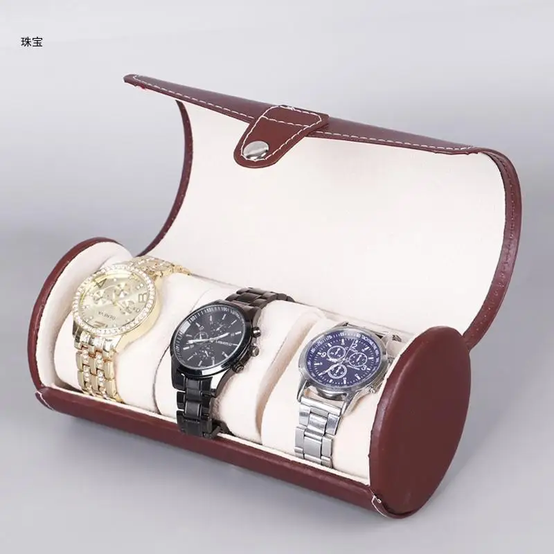 

X5QE 3 Slots Watch Roll Travel for Case Portable Leather Watch Storage Box Slid in