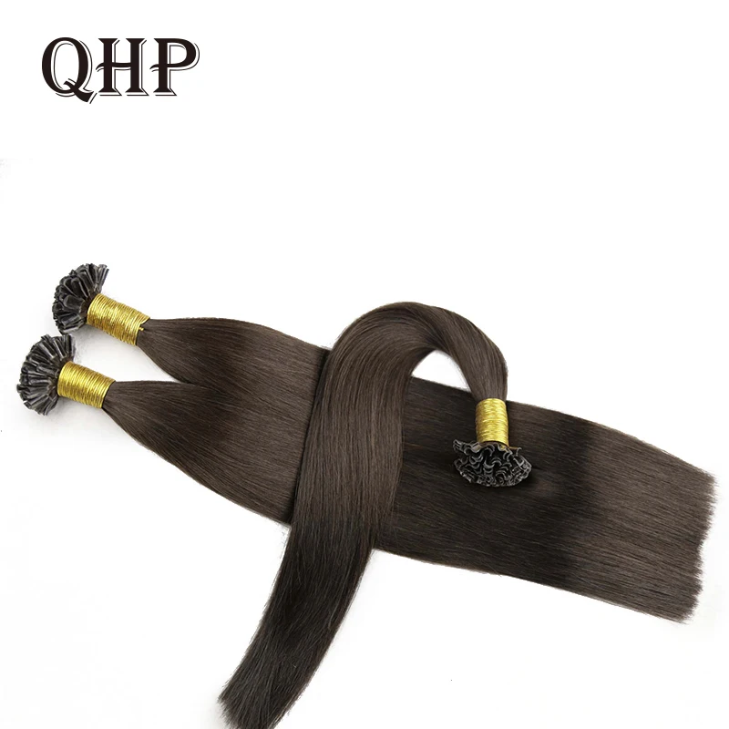 QHP U / Nail Tip Hair Extensions Capsules 100% Raw Virgin Human Hair Stick Pre Bonded Straight Brazilian Natural 50 pcs 1g/pc